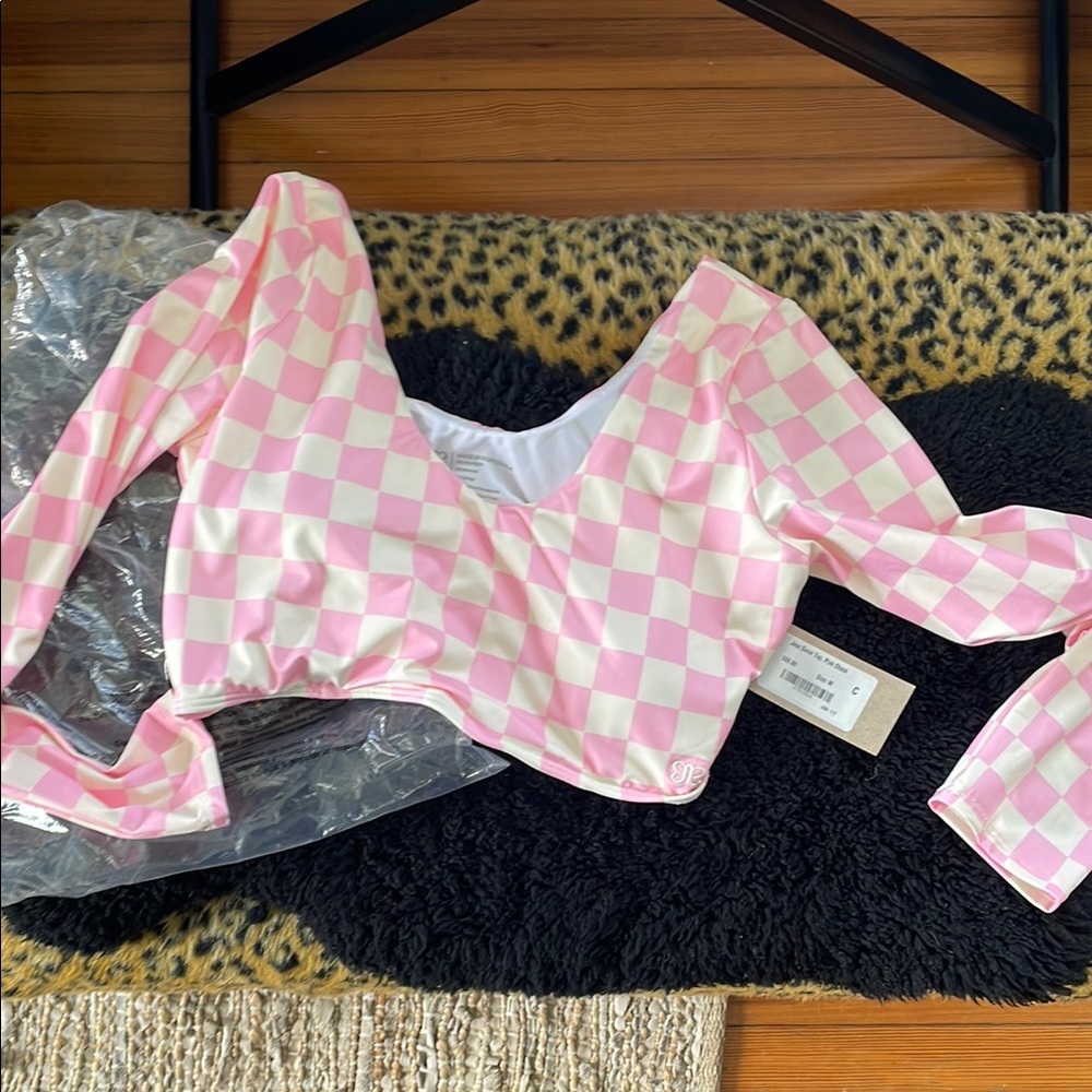 Pink and White Checkered Long Sleeve Top